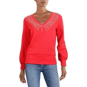 NWT INC International Concepts Red Rhinestone Embellished V-Neck Sweater - XS